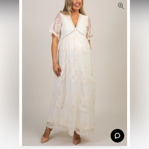 NWT Cream Lace Mesh Overlay Maxi Dress S Maternity